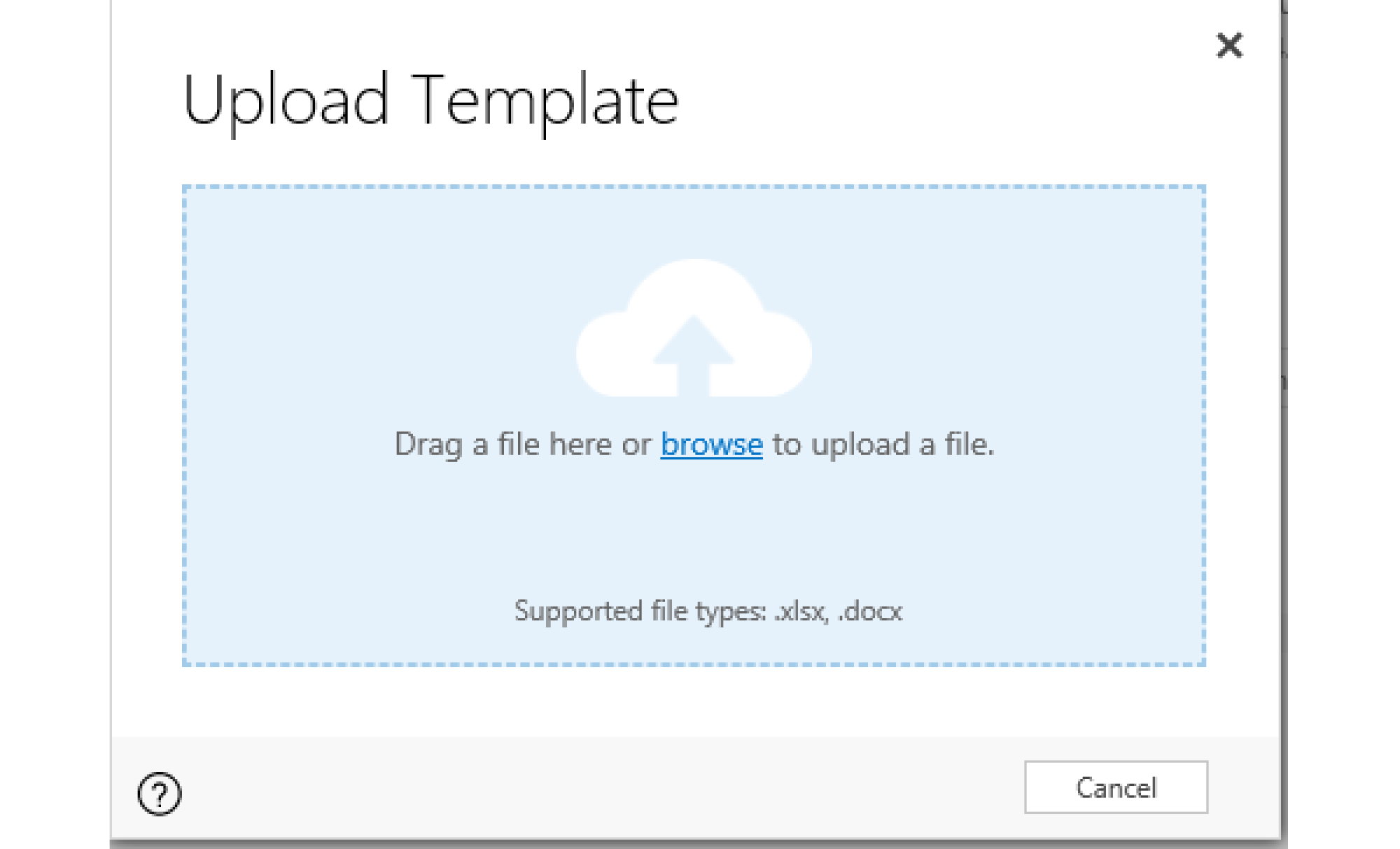 Screenshot of how to upload template