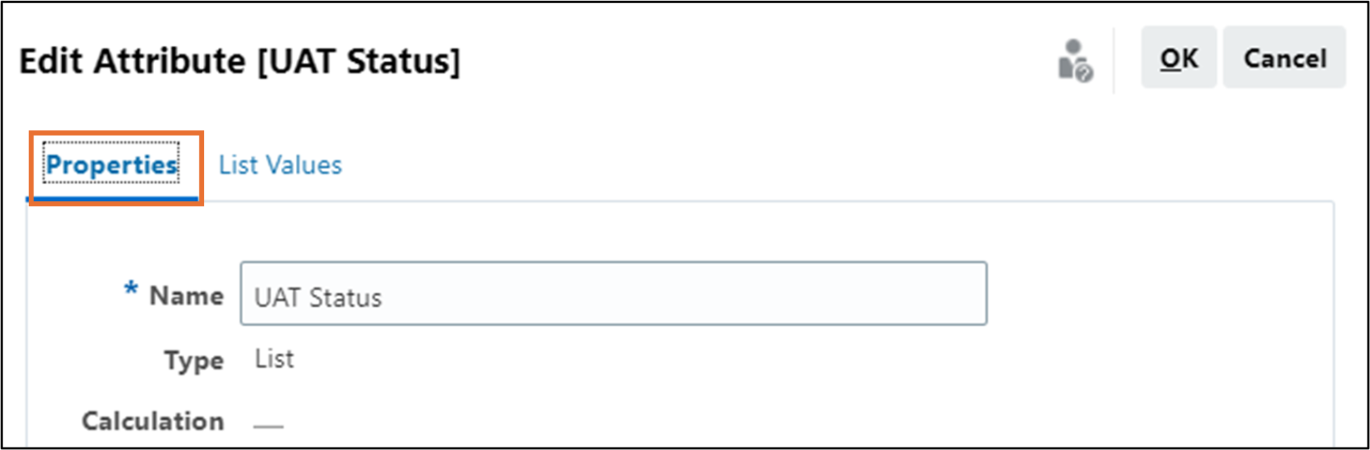 Oracle Task Manager screenshot for editing attribute