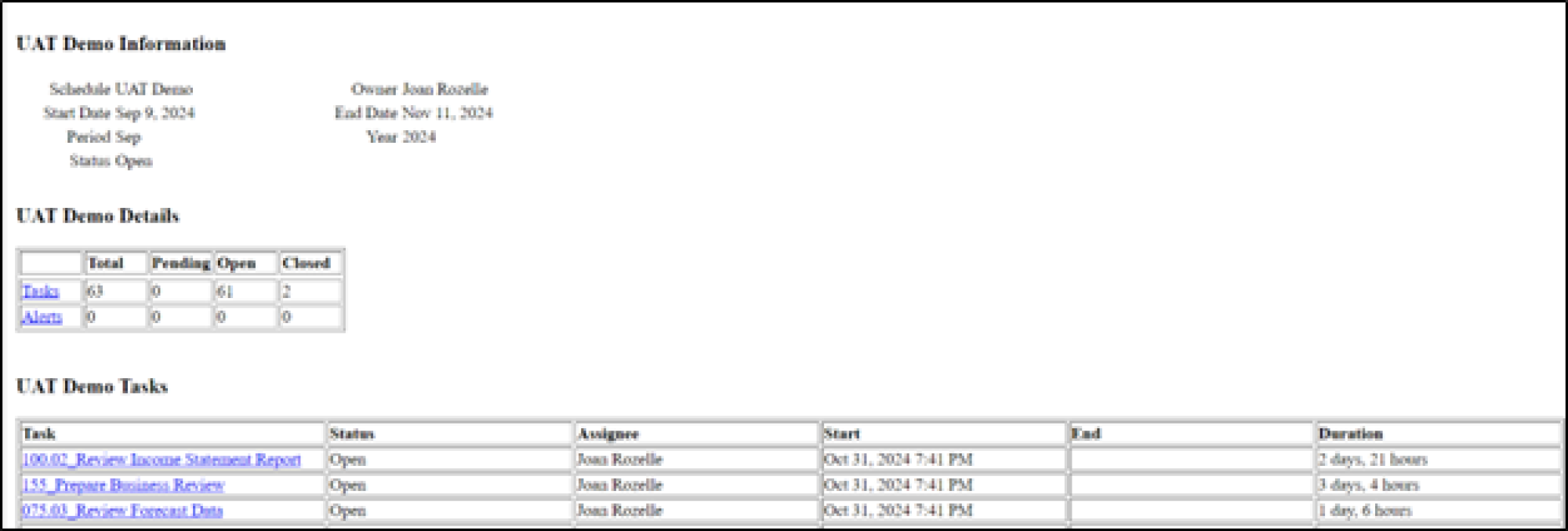 Oracle Task Manager screenshot of html Report Binder