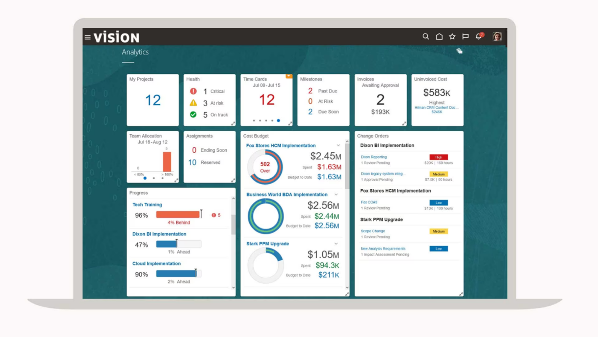 screenshot of Oracle Project Operations dashboard